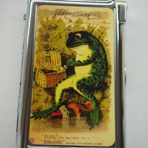 Frog On Picnic Fishing Cigarette Case With Built In Butane Lighter